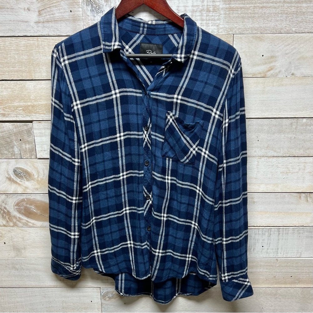 Rails Hunter Flannel Shirt Medium Midnight Blue Plaid Button Up Lightweight
